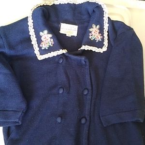 Susan Bristol Hand Embroidered Dark Blue Sweater S